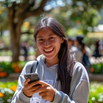 Joven sonriente en parque